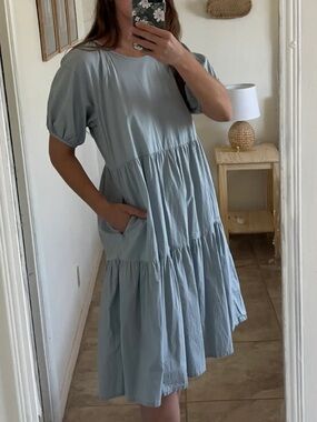 Everlane Light Sage Green Tiered Midi Dress